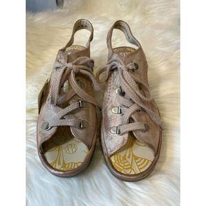 Fly London YLFA Metallic Gold Lace Up Wedge Sandals, Size 7.5 NWT